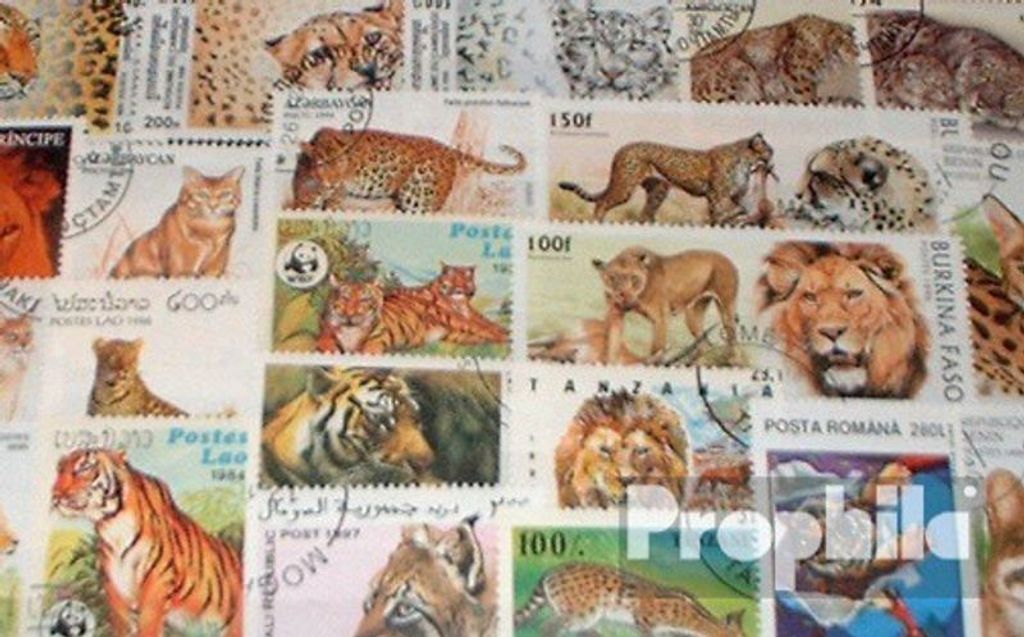 Briefmarken Motive 100 verschiedene Wildkatzen Marken