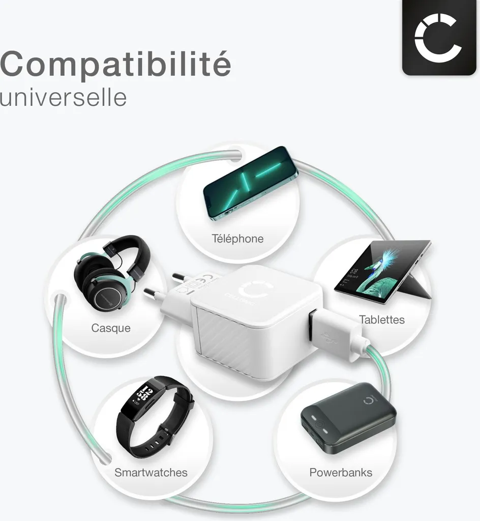 Chargeur Secteur USB pour Smartphone et Tablette 12W Pack de 4 - 5