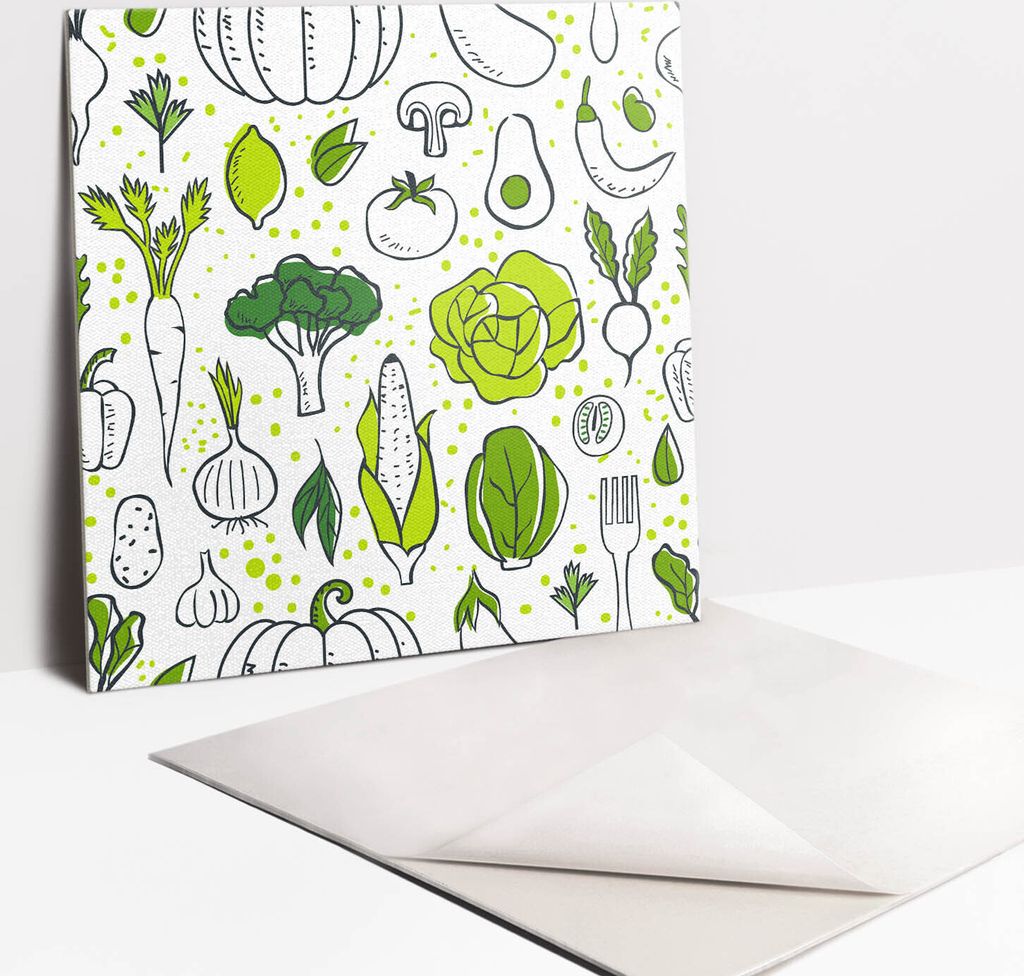 Fliesenaufkleber Set - 9 Stück Selbstklebende PVC Fliesen-Designs - Für Bad und Küche 30 x 30 - Zeichnen Sie grünes Gemüse