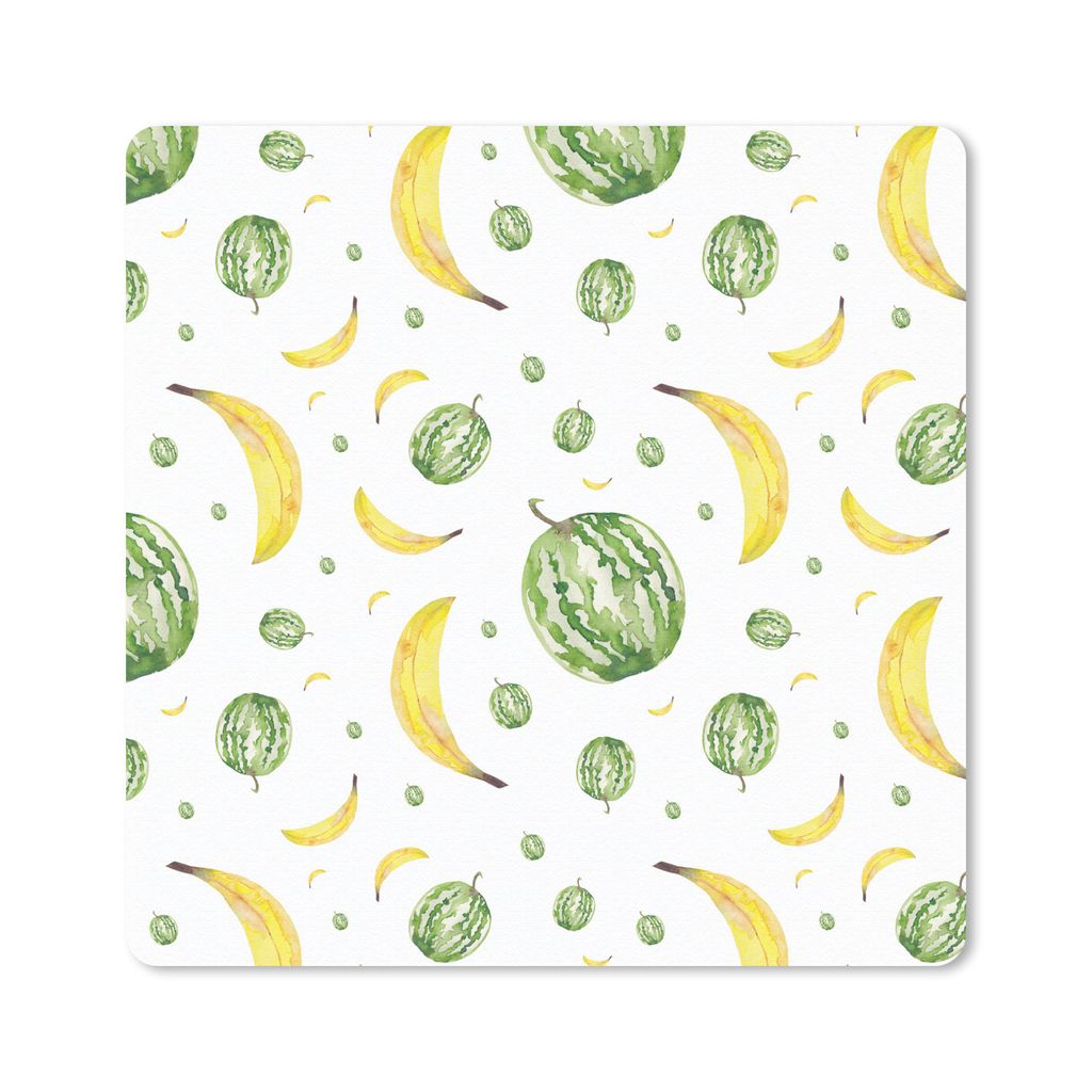 MuchoWow Mauspad Mousepad Wassermelonen - Bananen - Schablonen 20x20 cm - Mousepads - Maus Mat - Pad - Mausunterlage - Desk Mat - Bureauartikeln