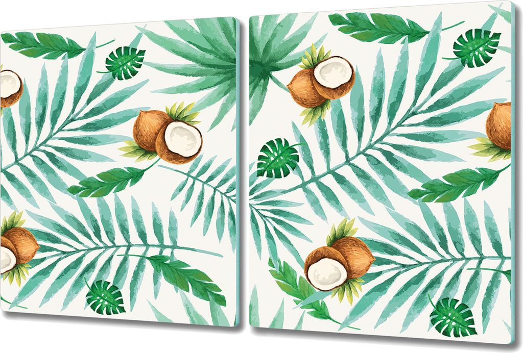 Glas-Herdabdeckplatte Glaskeramikkochfeld-Abdeckung Spritzschutz - 2x 40x52 cm - Palmen Startseite