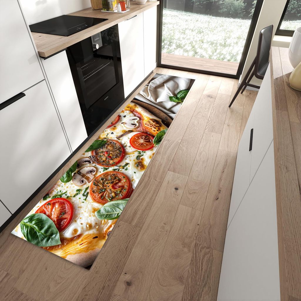 Küchenteppich 60x270cm rutschfest & abwischbar PVC Läufer - Pizza mit Tomaten