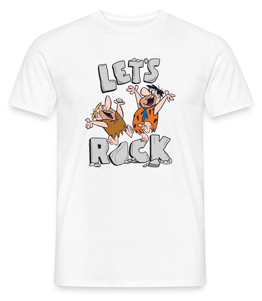 Spreadshirt The Flintstones Fred Und Barney Let's Rock Männer T-Shirt, XL, Weiß