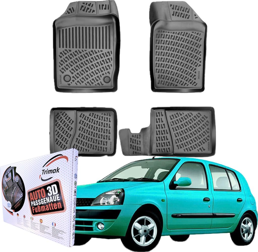 Trimak Autofußmatten kompatibel mit Renault Clio II Typ B 1998–2012 Auto Allwetter Gummimatten