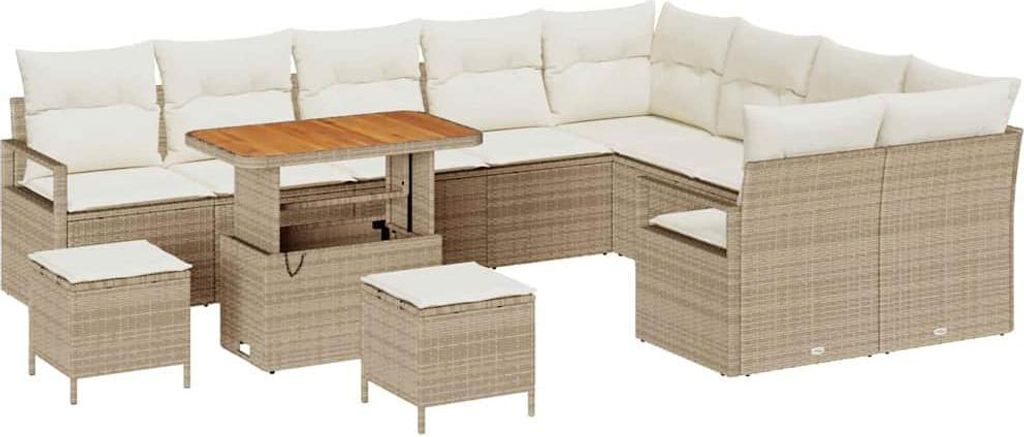 vidaXL Garten-Sofa-Set mit Kissen mit Speicher 12 pcs Beige und Creme