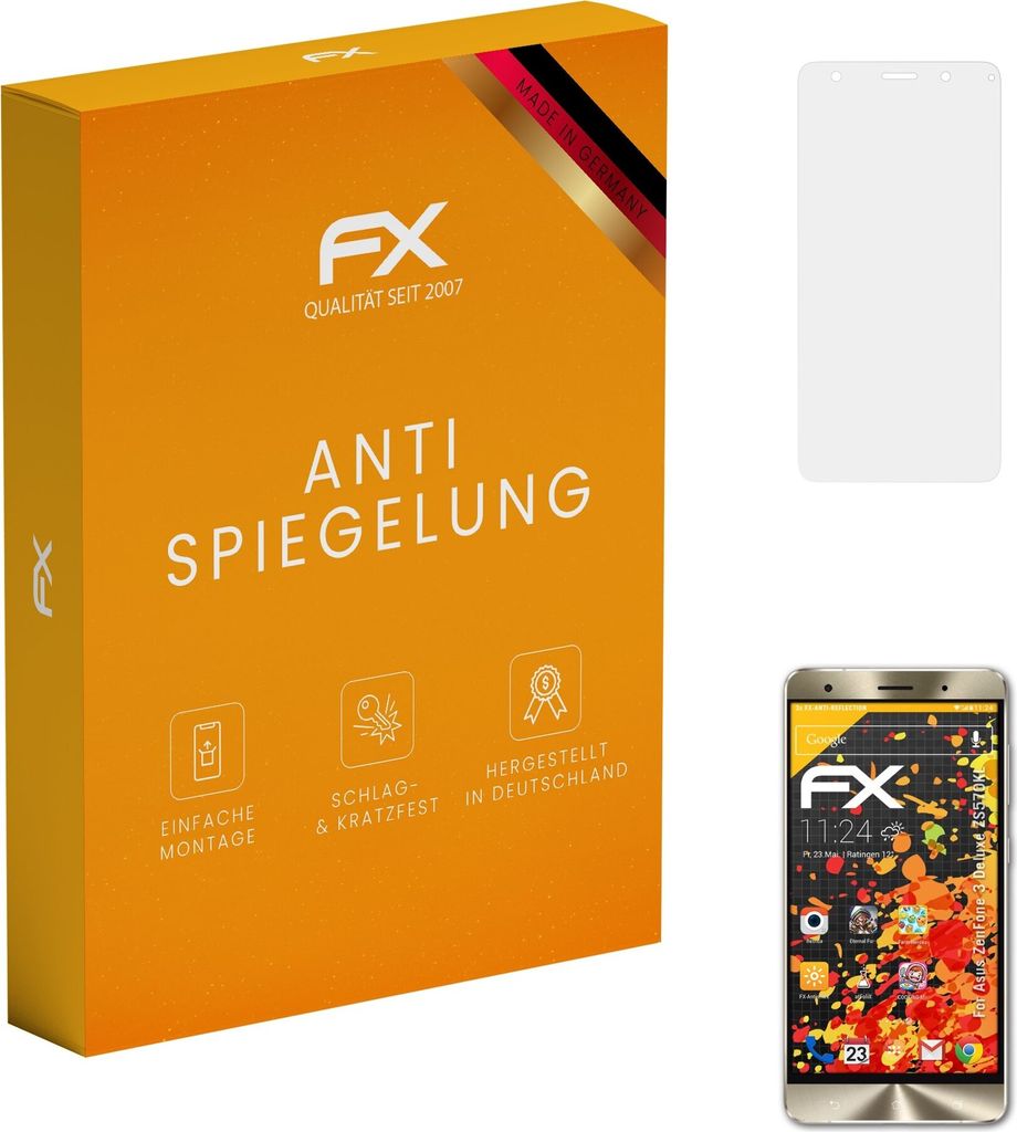atFoliX FX-Antireflex 3x Schutzfolie kompatibel mit Asus ZenFone 3 Deluxe (ZS570KL) Displayfolie