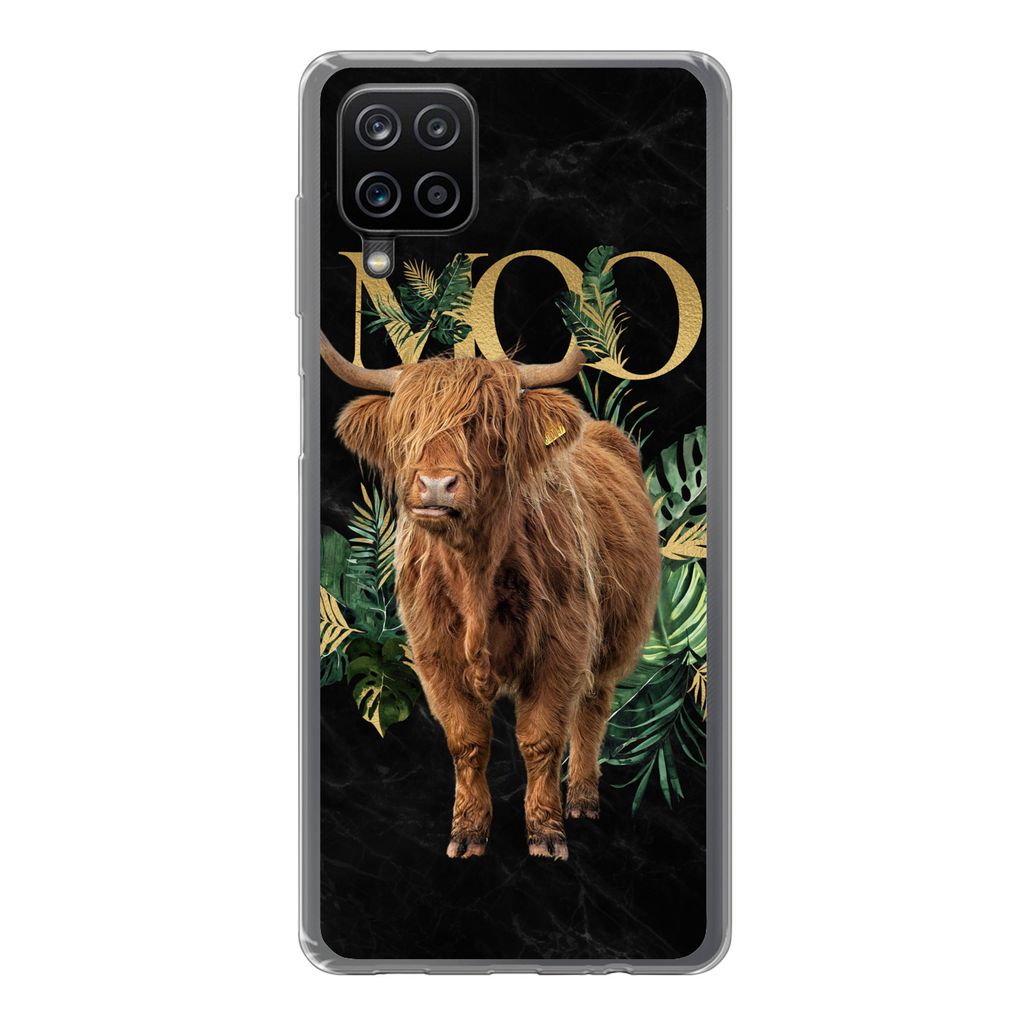 MuchoWow Handyhülle Schutzhülle Hülle für Samsung Galaxy A12 Zauberspruch - Schottischer Hochländer - Pflanzen Silikon Softcase Handy Hülle...