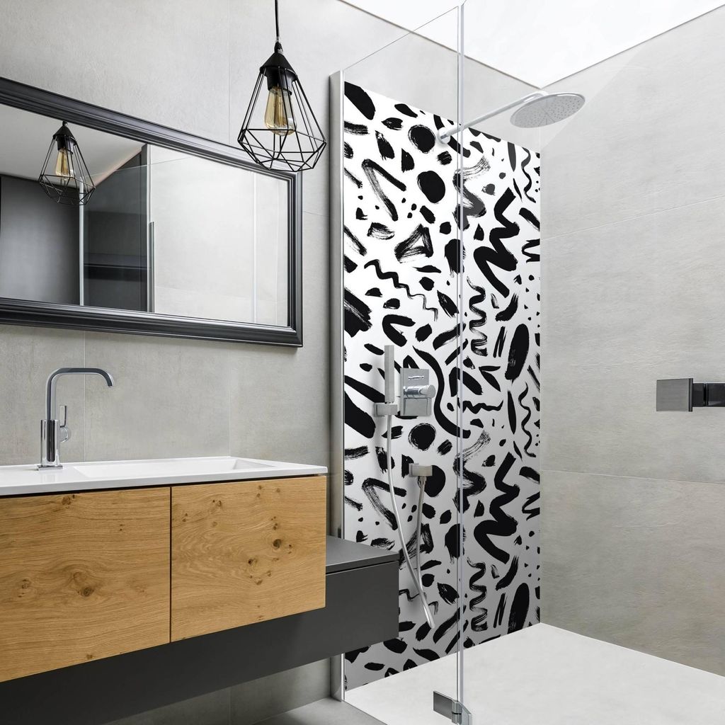 Duschrückwand Muster selbstklebend - 0.35 mm Wandpaneel wasserfest Design schwarz weiss Badrückwand fugenlos Smart matt 90x190 cm
