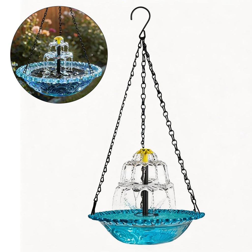 Solarbetriebene Wasserfall-Hängevogelbad-Fontäne – Produktbild 