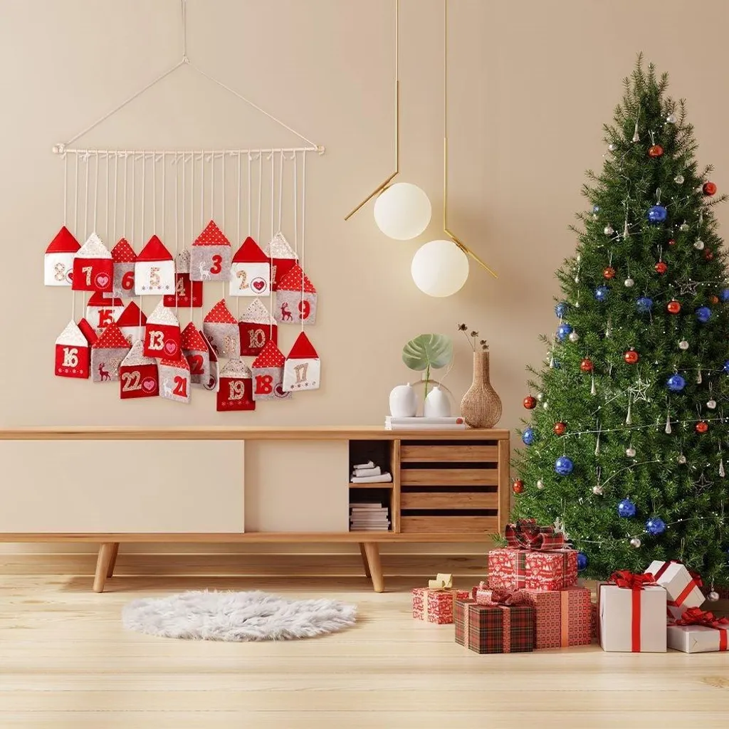 Calendrier de l'Avent 24 maisons sur bâton bois pour centre de table