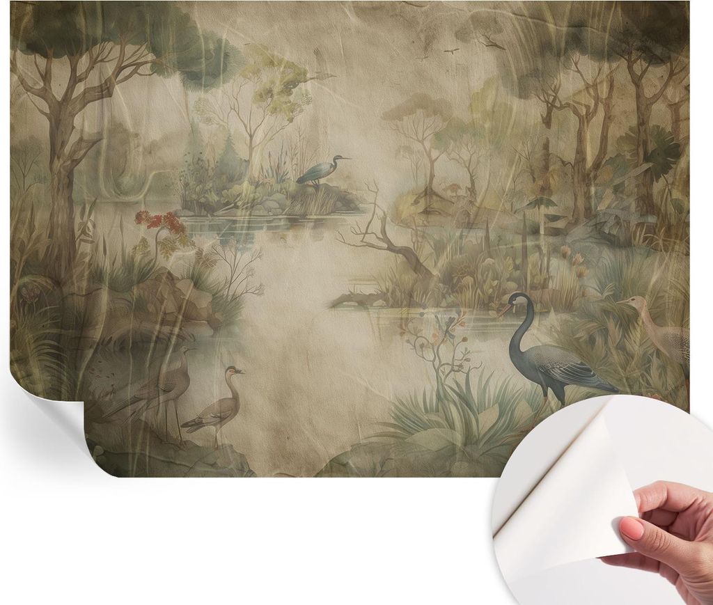 Selbstklebende Wandtapete - Dekorative Tapete für Wohnzimmer - Klebefolie für Wandbilder - Tapetenfolie für Wanddekoration - 312x219 cm - Waldszene