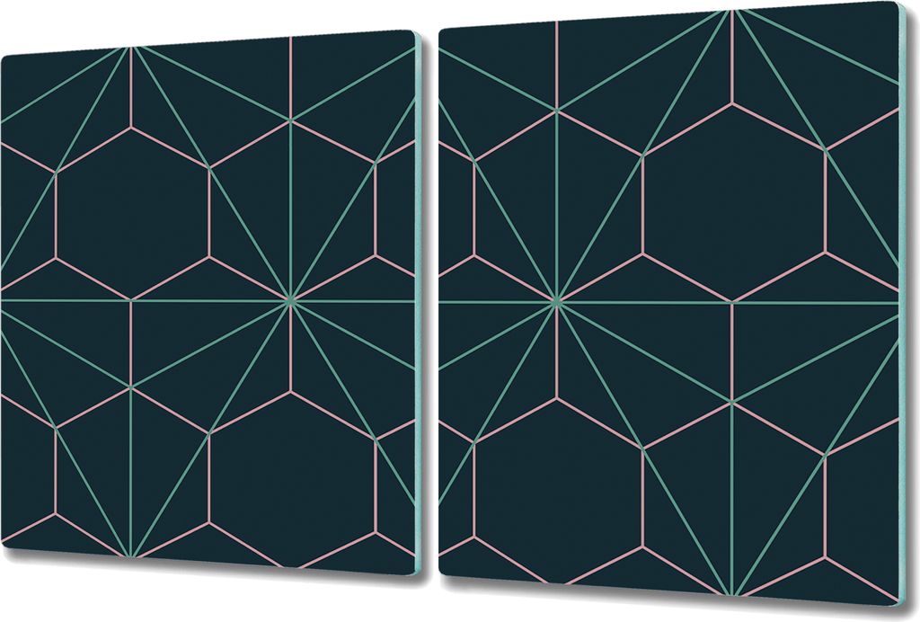 Glas-Herdabdeckplatte Glaskeramikkochfeld-Abdeckung Spritzschutz - 2x 40x52 cm - Sechseck und Dreieck