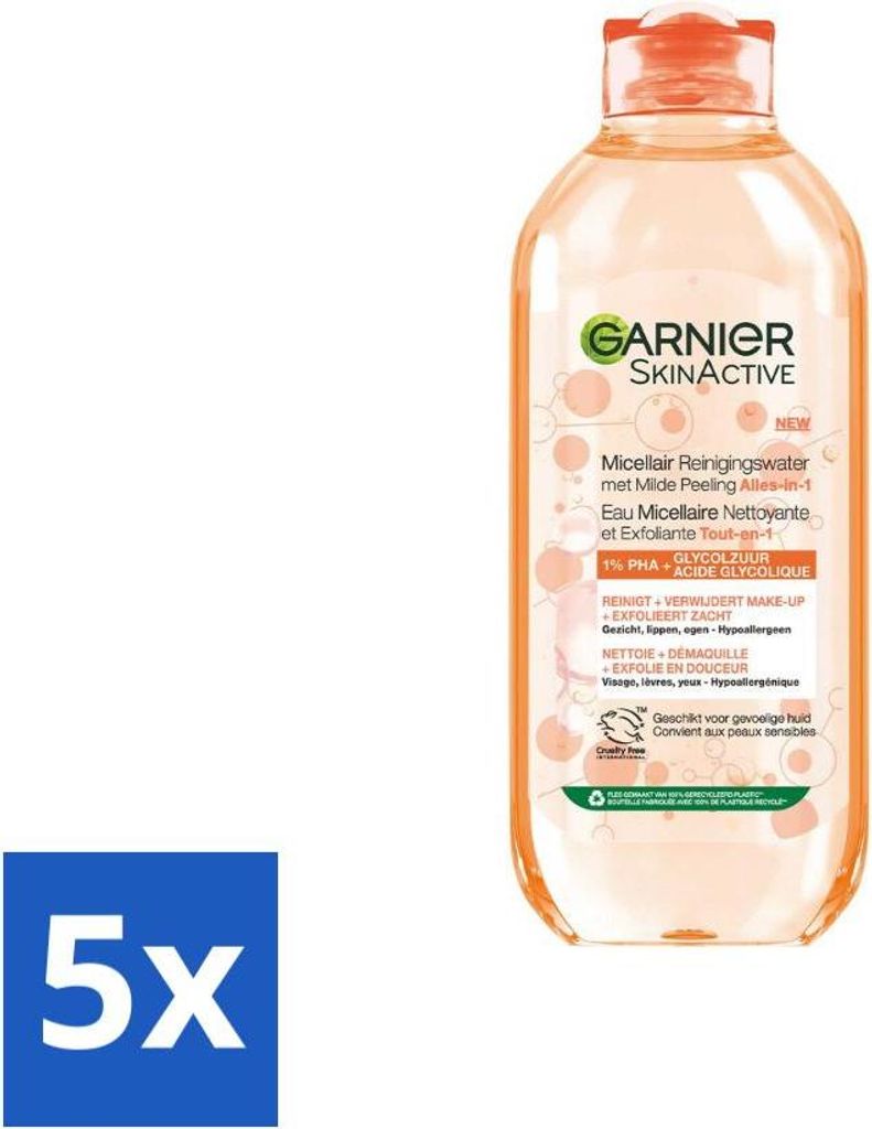 Garnier - SkinActive - Mizellen Reinigungswasser - Mildes Peeling - All-in-1 - 400 ml - Vorteilspack - 5 Stücke