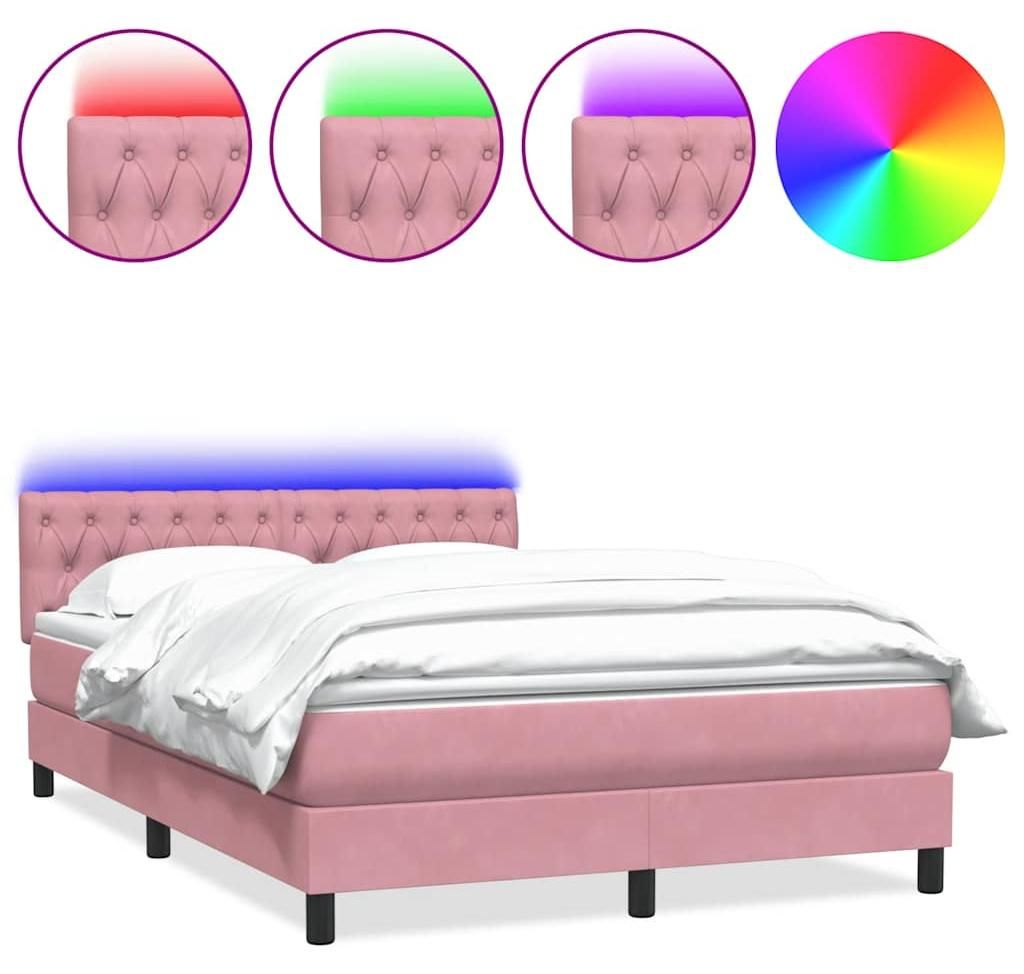 vidaXL Boxspringbett mit Matratze & LED Rosa 160x220 cm Samt