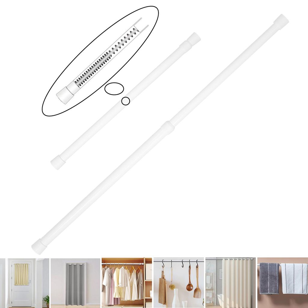 Ausziehbare Gardinenstange Ohne Bohren Teleskopstange Vorhangstange Weiß, Ø22mm, 70-120cm, 2 Pack,