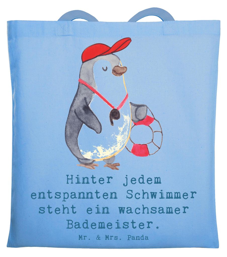 Mr. & Mrs. Panda Tote Bag Bademeister schützend - Sky Blue - Geschenk, Beruf, Held des Wassers, personalisierte Geschenke, Laptoptasche, Stoffbeut...