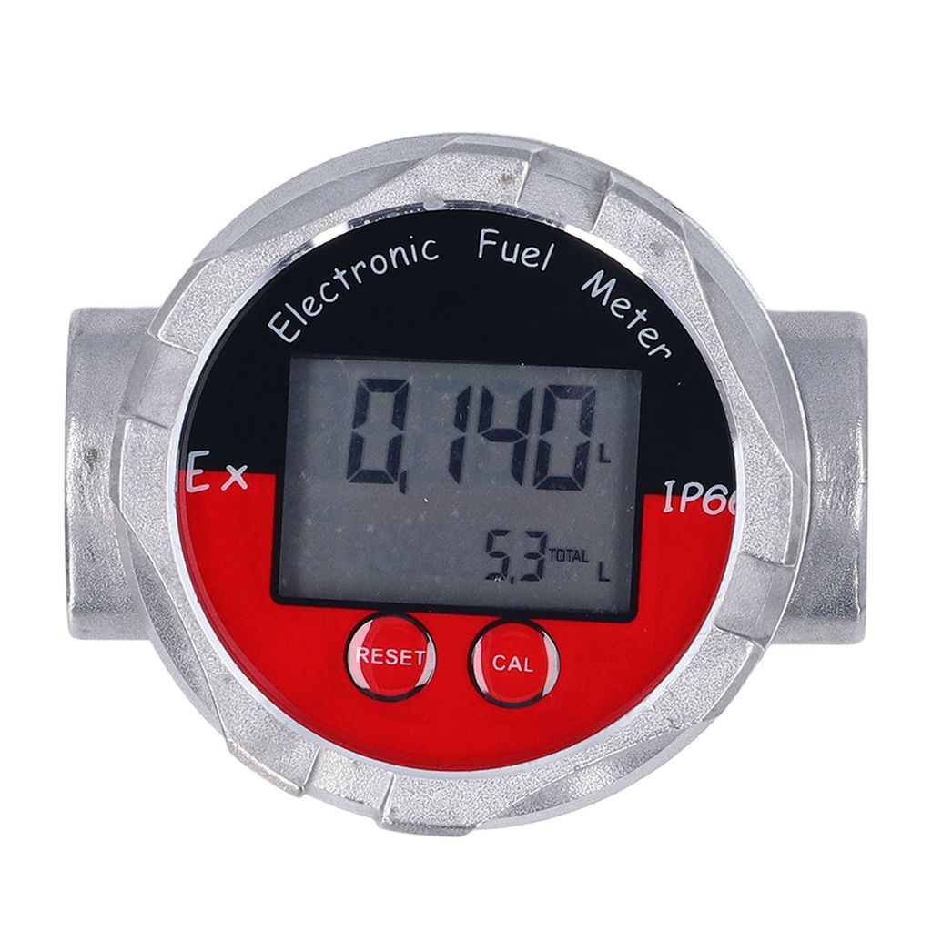 A digital fuel meter with an LCD display.