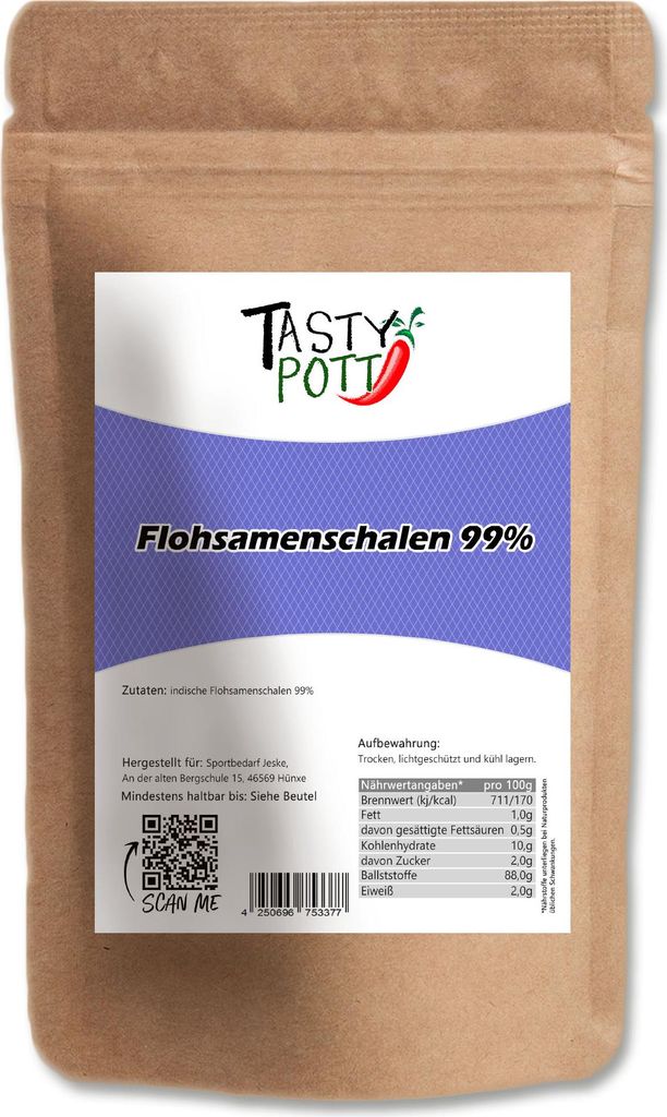 Tasty Pott Premium Flohsamenschalen 99% Reinheit 1000g Produktbild 