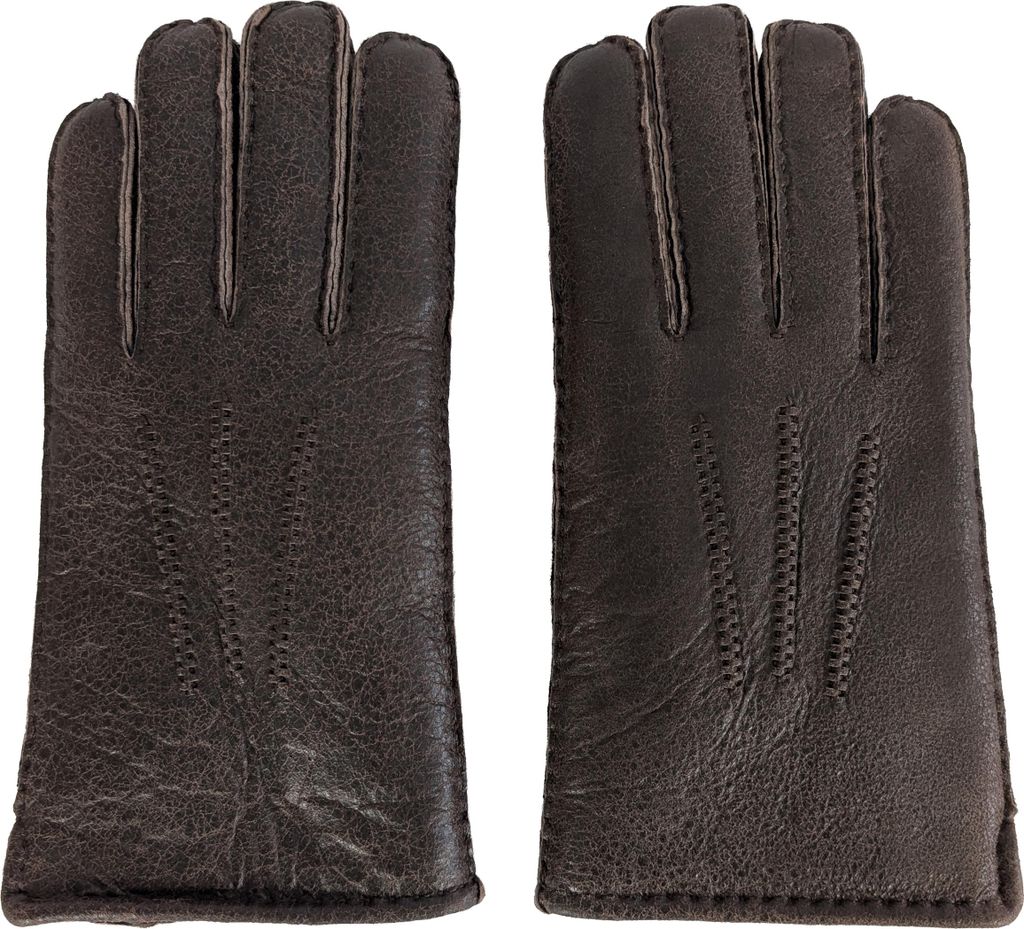 Finger Handschuhe LUX NAPPA Merino Lammfell mit Nappaleder Braun L