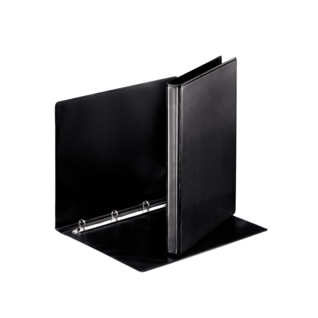 A black ring binder is shown against a white background.