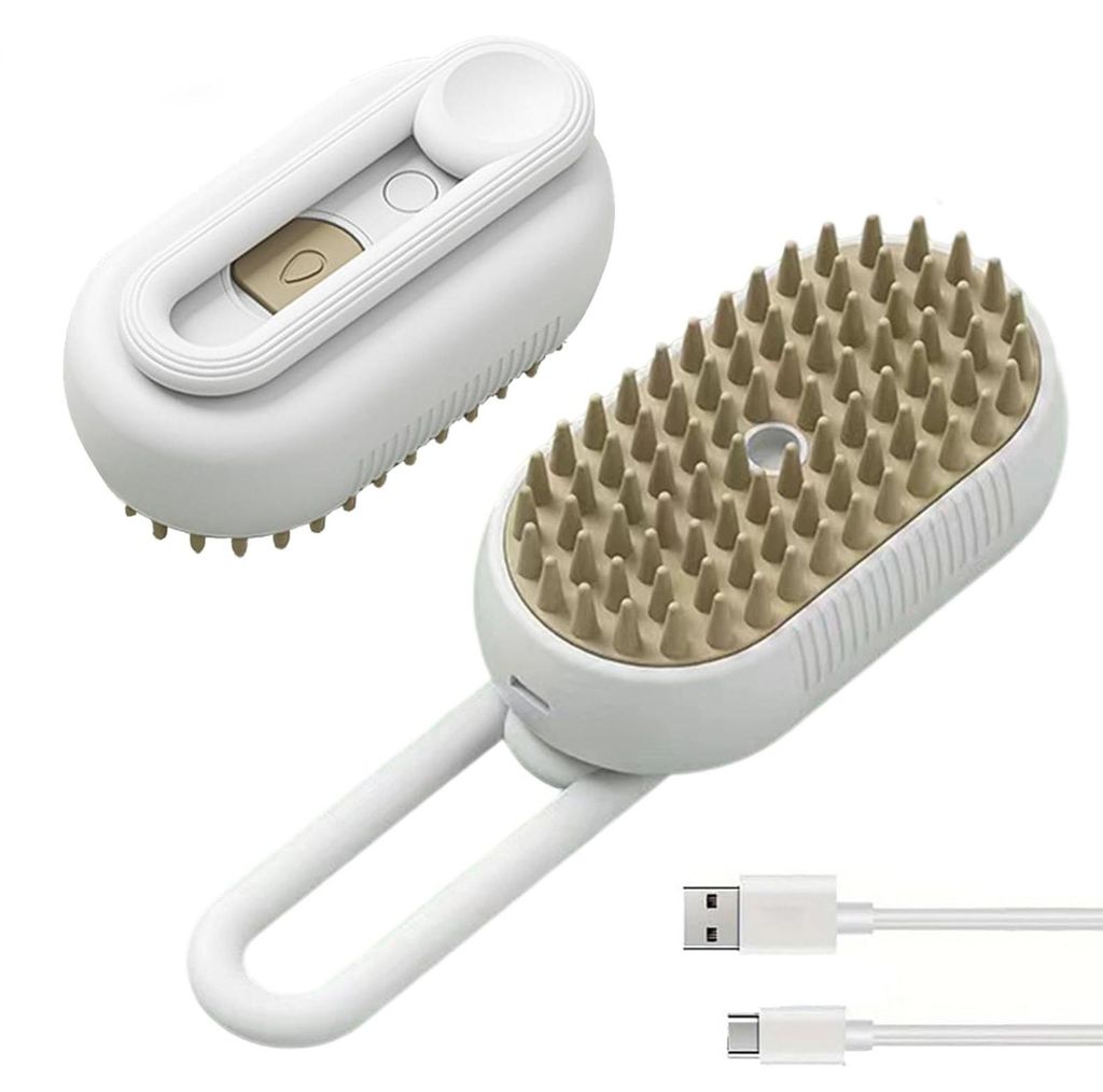 OKWISH Haarbürsten, Elektrische Dampfbürste für Haustiere, Weißer Handgriff, Massage- und Reinigungsfunktion für gesundes Fell und glückliche...
