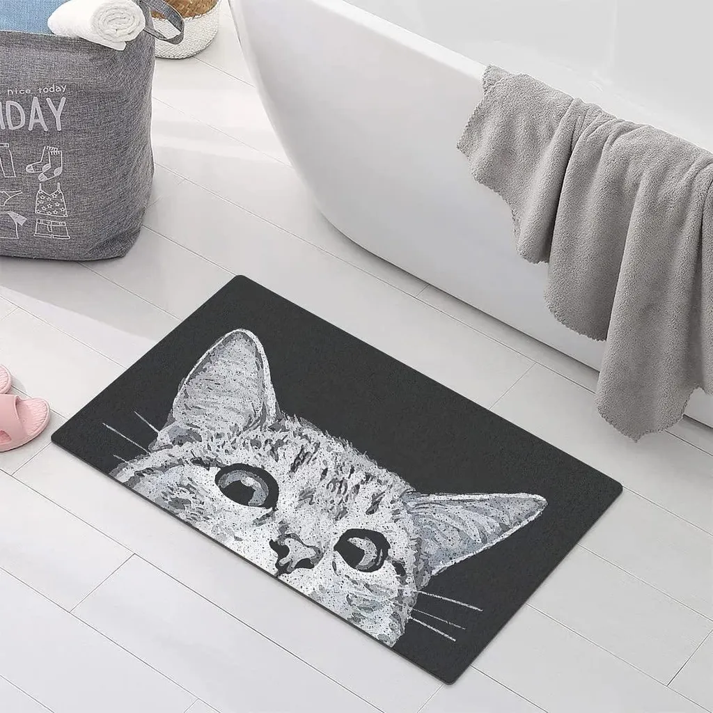 Tapis de bain anti-glisse et absorbant 42x60 cm chat rigolo lavable