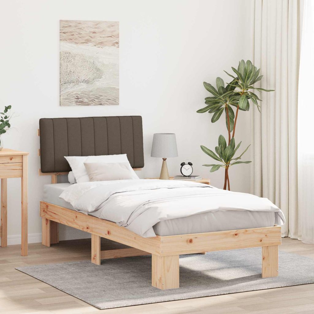 "Schlussverkauf" Einzelbett 1 PLACE - Bettgestell einzel - mit gepolstertem Kopfteil - Taupe 90x190 cm C3376