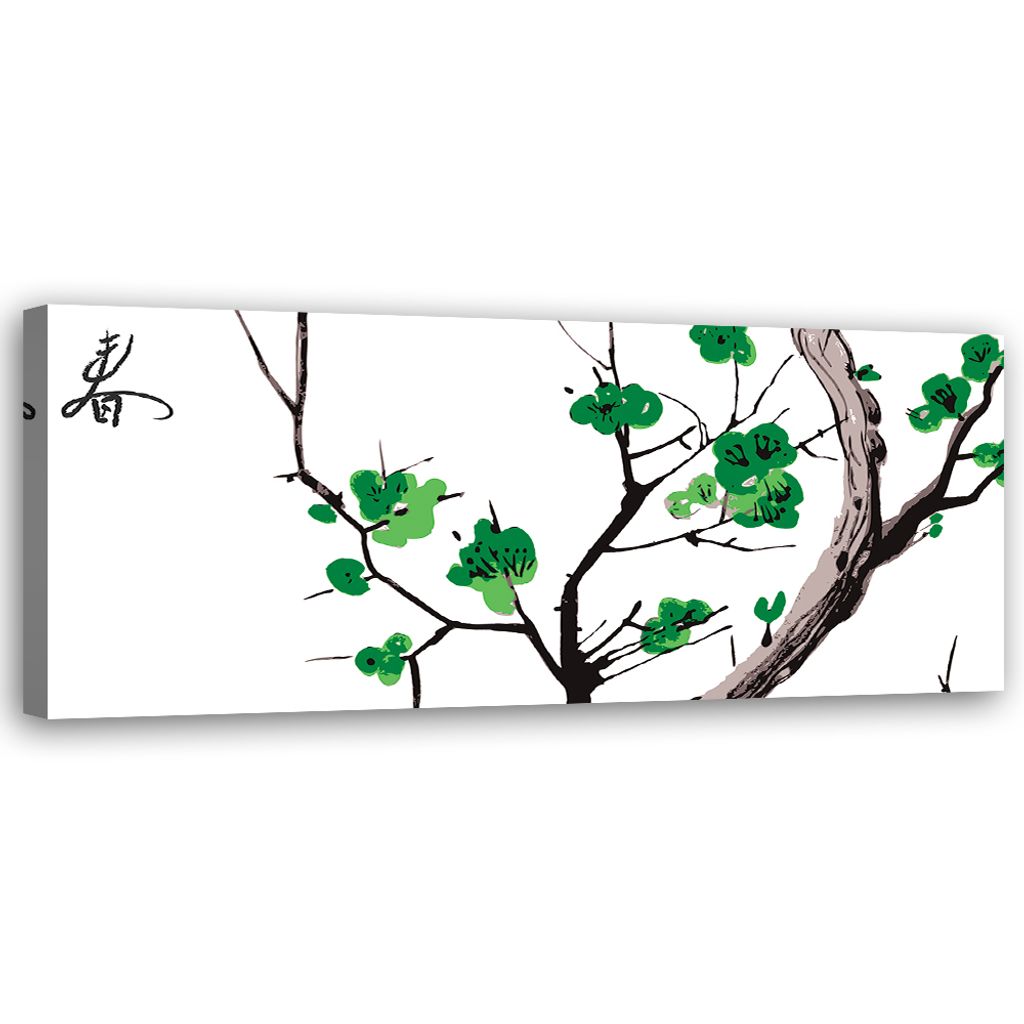 Leinwandbild Grüner Kirschzweig 150x50 Feeby Grün bild für die wand bereit zum aufhängen