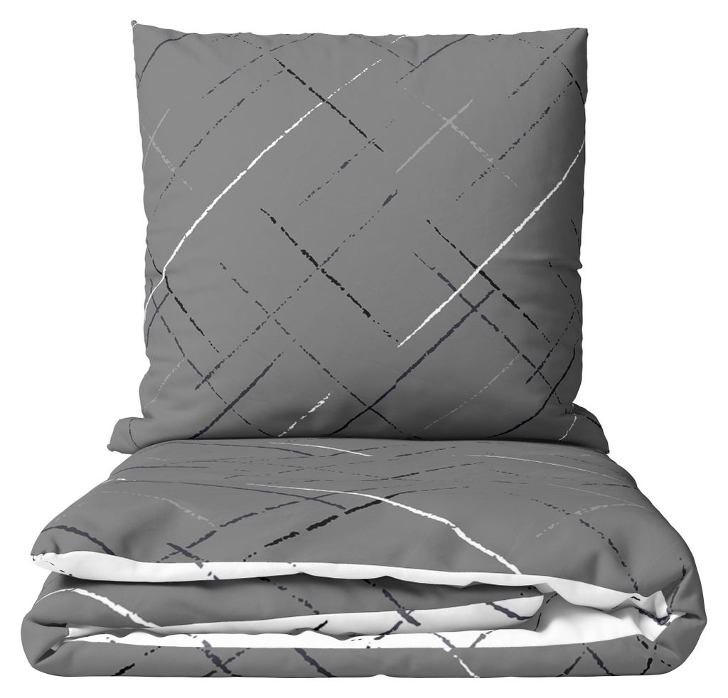 Bettwäsche Baumwolle 155x220 cm Set Grau Streifen Produktbild 