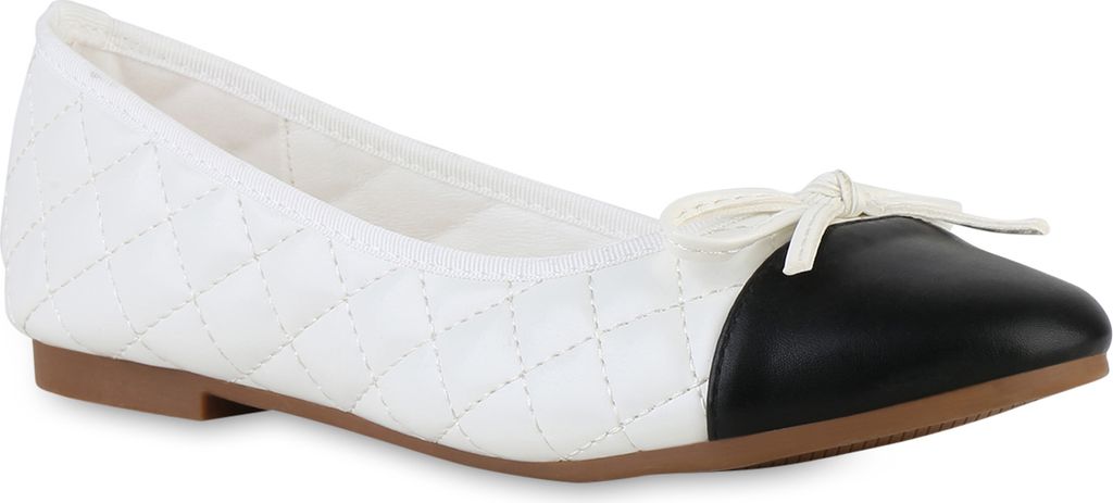 VAN HILL Damen Klassische Ballerinas Gesteppte Schleifen Schuhe 841554, Farbe: Weiß, Größe: 36