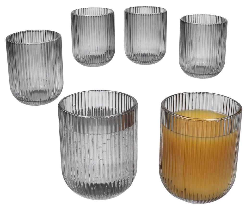 Agata 6x Wassergläser grau 250ml Glas Relief Cocktail Saft Produktbild 