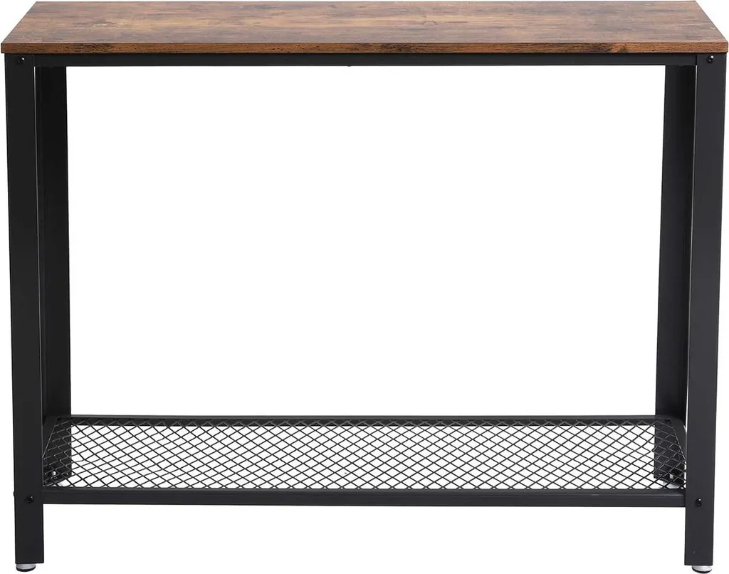 Console industrielle sobre en métal noir et bois clair format compact - 2