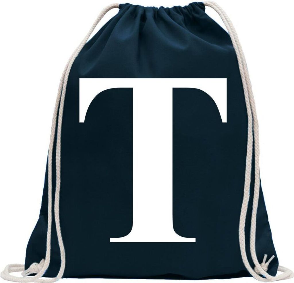 Kiwistar - Turnbeutel - dunkelblau - Buchstabe T - Alphabet - Fun Rucksack Sport Beutel Gymsack Baumwolle mit Ziehgurt
