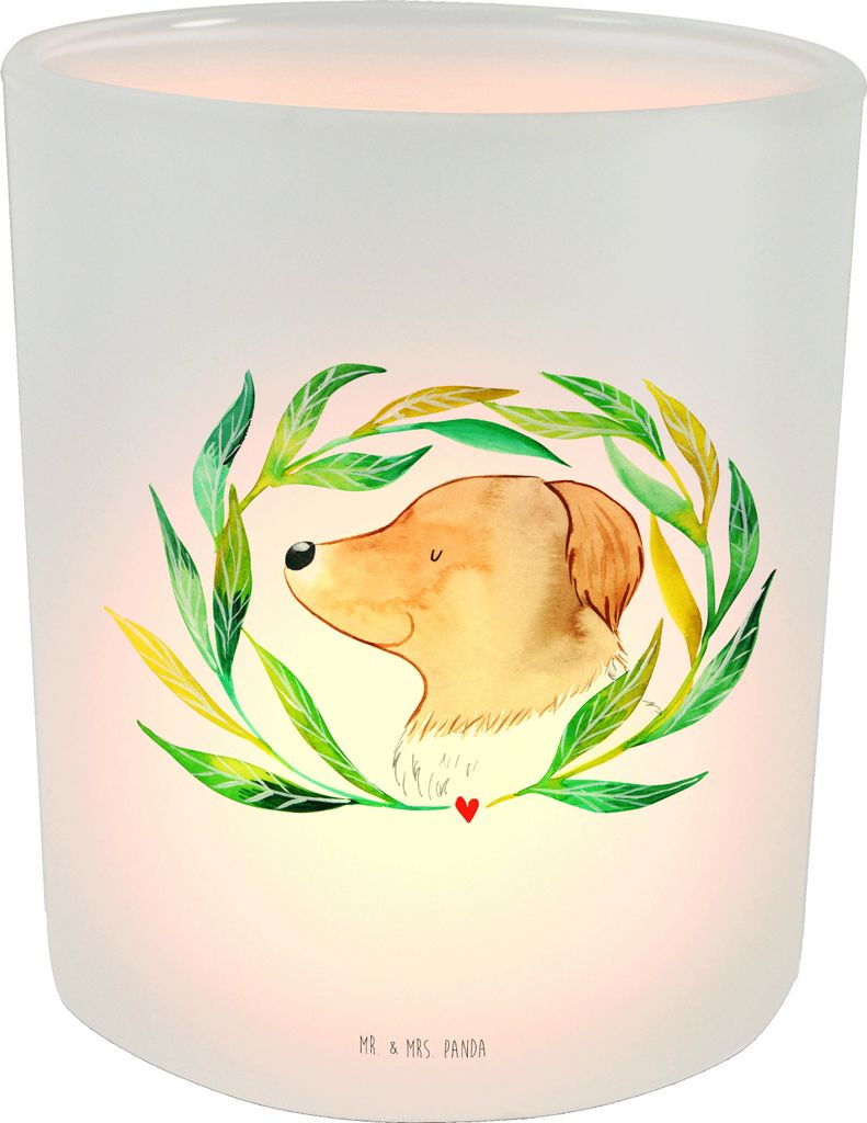 Mr. & Mrs. Panda Glas Teelichthalter Hund Blumen - Transparent - Geschenk, Sprüche, Kerzenhalter, Hunde, Niedlich, Ranke, Vierbeiner, Windlicht, D...