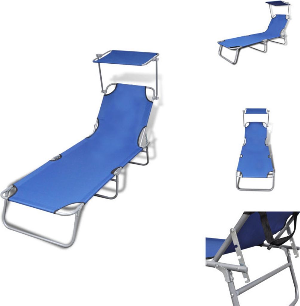 vidaXL Klappliege mit Sonnendach Stahl und Stoff Blau - Sonnenliegen