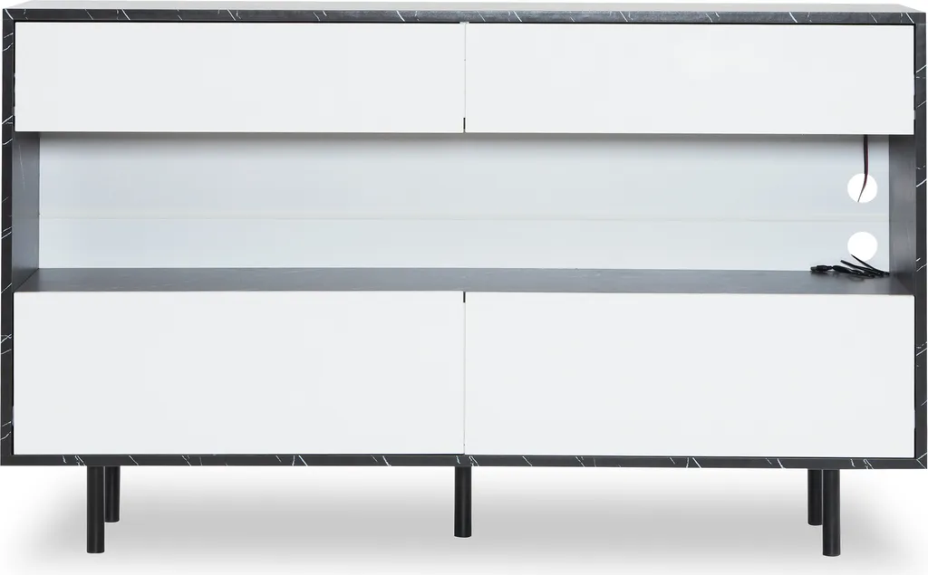 Buffet bas 4 tiroirs à LED commode de salon effet marbre blanc - 8