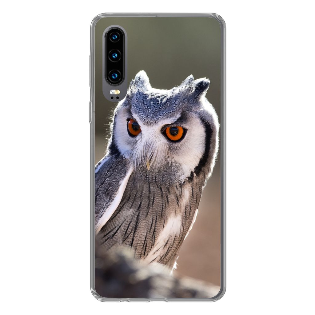 MuchoWow Handyhülle Schutzhülle Hülle für Huawei P30 Eule - Makro - Tier Silikon Softcase Handy Hülle - Kartenbesitzer