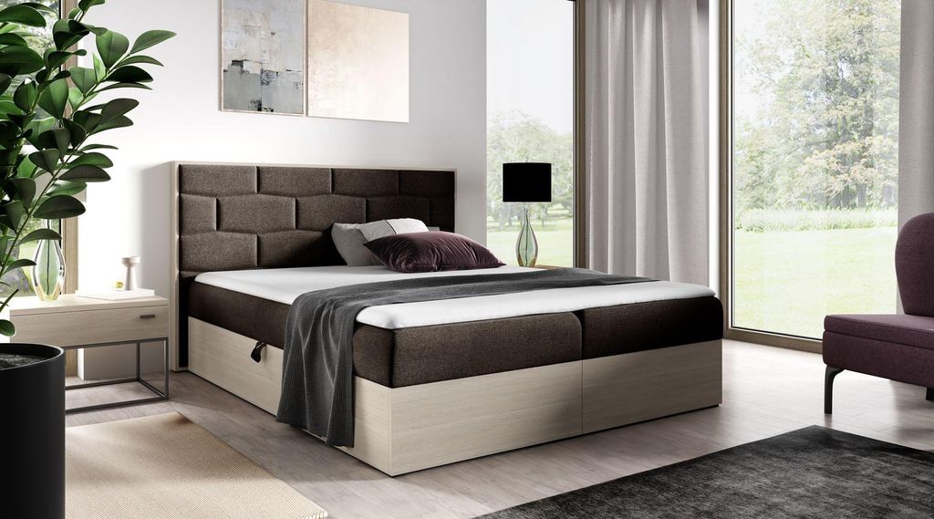 Kontinentales Bett 140x200 CHANTELLE 9 - nordisches Teakholz / braun + GRATIS Matratzenauflage