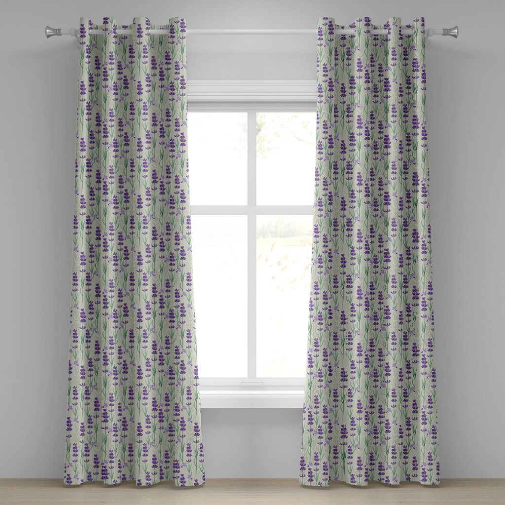 ABAKUHAUS Lavendel Ösenvorhang, Botanisches Muster mit frischen Kräutern Aromatherapie Spa Theme, Dekorative 2-Panel-Fenstervorhänge, 280 cm x 2...