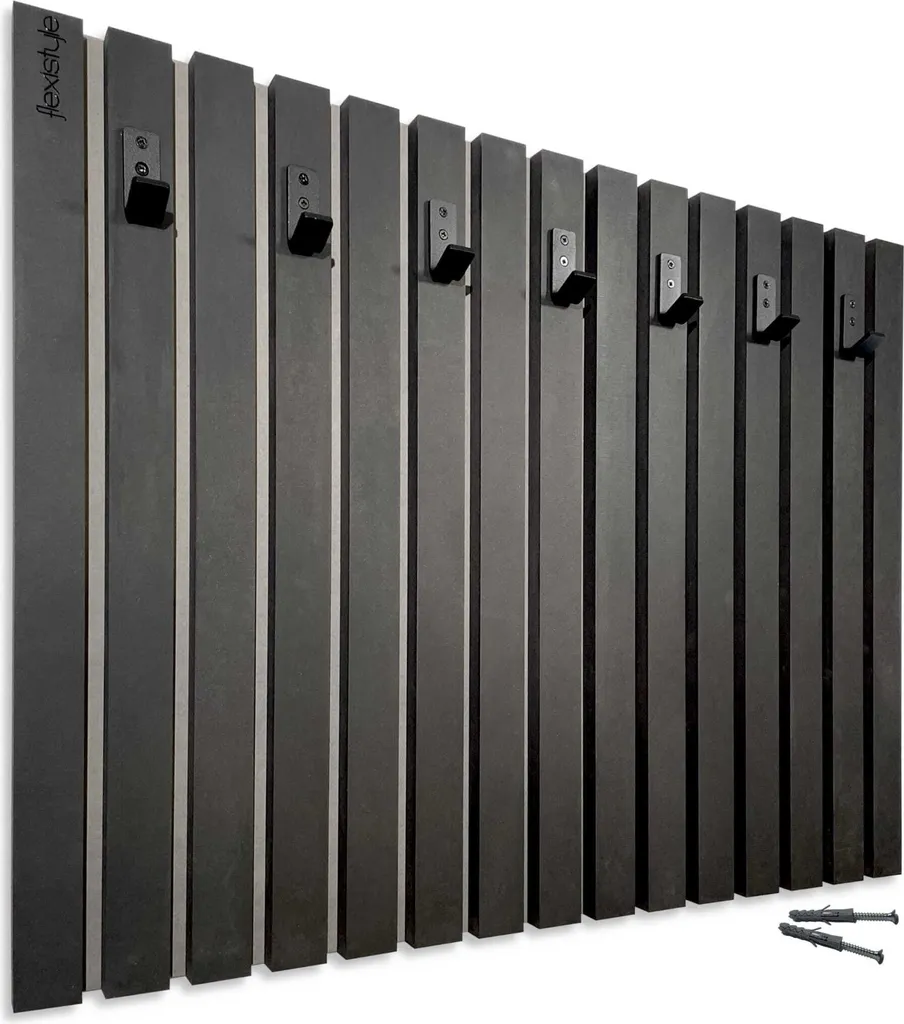 Porte-manteau mural 80cm noir en MDF - Finition lamelles haute qualité