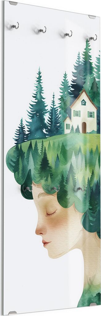 DEQORI Kleiderhaken aus Glas 50x125 cm 'In mir wohnt der Wald' Wand Garderobe Haken