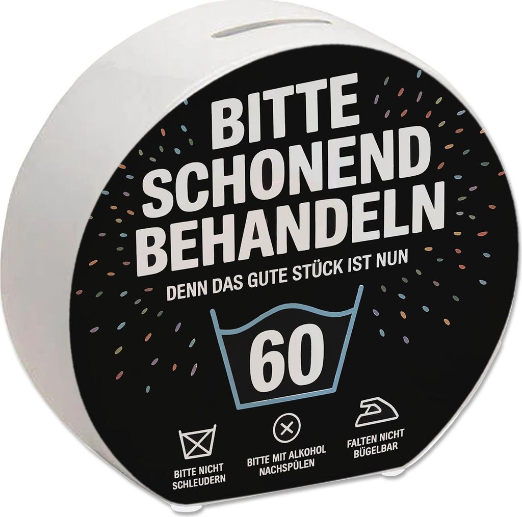 Wäschepflegeetikett Spardose bitte schonend behandeln wird 60