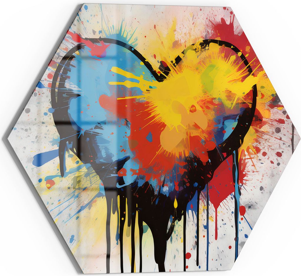 DEQOART Magnettafel Glas 55x48 cm 6-eckig 'Leuchtende Liebesfreude' beschreibbar Whiteboard Küche