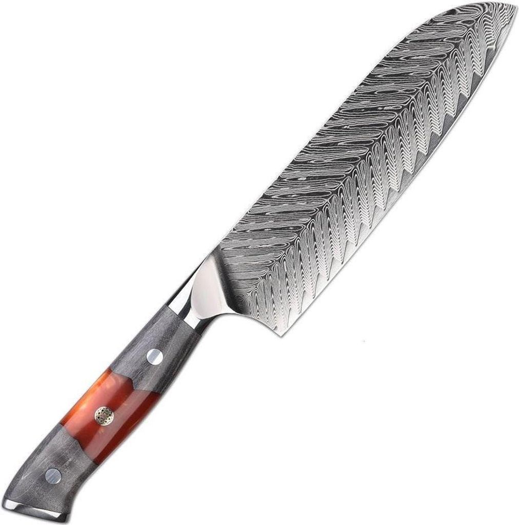 Damast Küchenmesser YA-37554 - Santoku in Rot/Grau KP37554