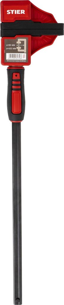 STIER Kompaktzwinge, optimal für Arbeiten auf engem Raum, 450 mm Spannweite, 60 mm Ausladung, große Spannbacken