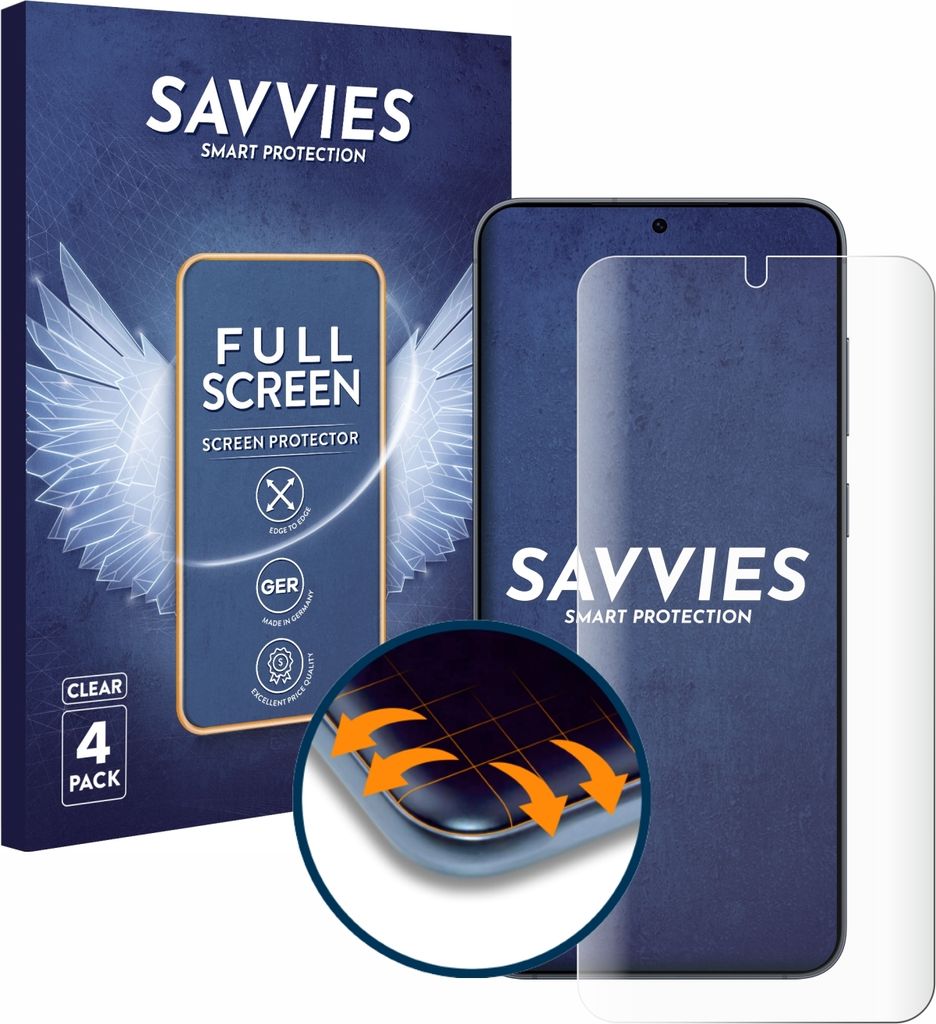 4x Savvies Fullscreen Schutzfolie für Samsung Galaxy S25 Plus Displayschutz Folie Fullcover Klar Transparent