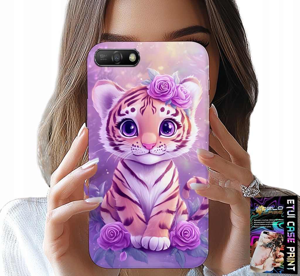 Hülle Für Huawei Y6 2018 - Süsser Tiger Auf Rosa Hintergrund + Glas