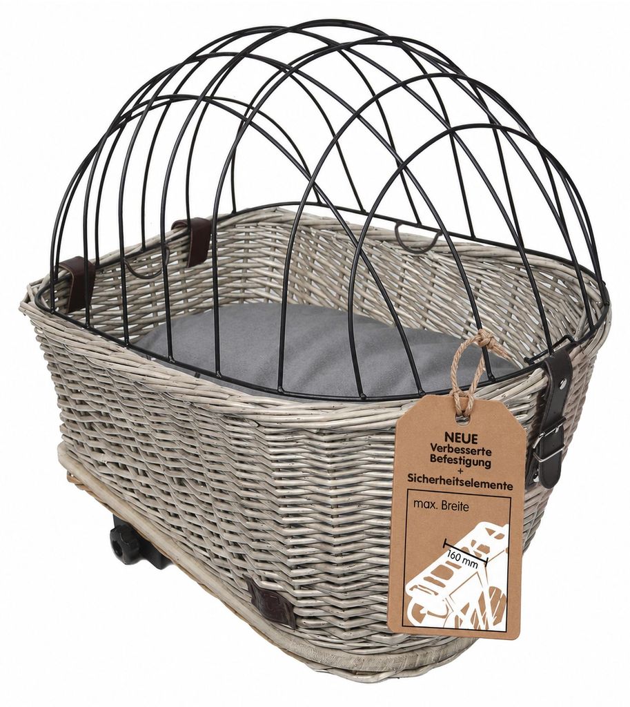 UNUS Hundekorb Fahrrad für hinten oval mit Gitter grau Produktbild 