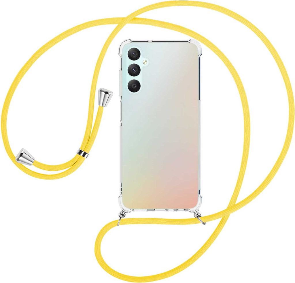 Handykette Backcover-Schutzhülle mit Band (Metall silberfarben) für Samsung Galaxy A05s (SM-A057) - gelb