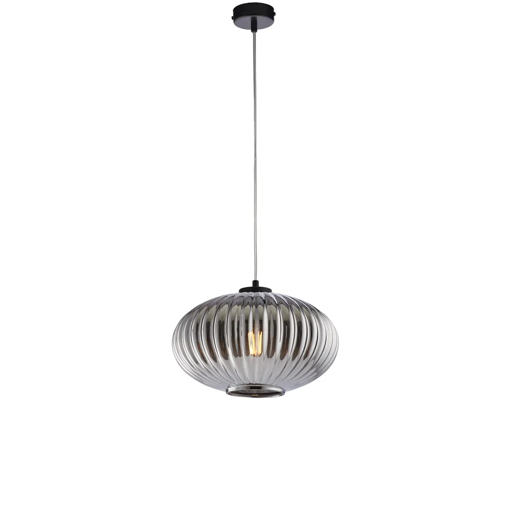 Suspension verre soufflé Ginger, diffuseur gris miroir et câble ajustable